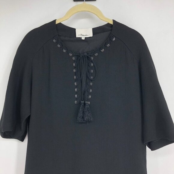 3.1 Phillip Lim black short sleeve kaftan style bohemian mini dress size 2 - Picture 5 of 15